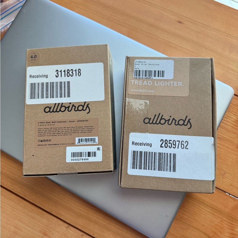 Allbirds Trino Boxer Brief’s Size S NWT